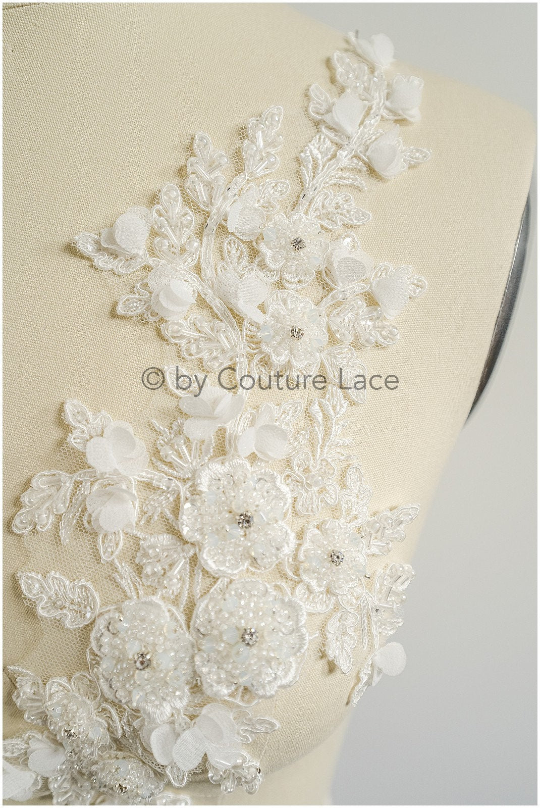 3D Blumen Applikation / Perlen Braut Aufnäher / Hochzeitskleid Spitzenapplikation / Brautblatt Applikation / A23-324