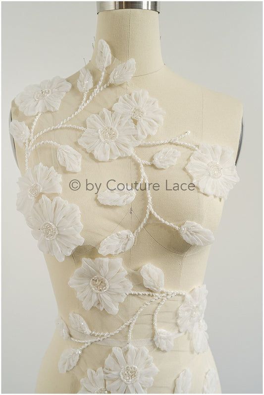 Applique de fleur 3D / Applique de dentelle de fleur 3D / Applique de robe de mariée / Applique de feuille / A23-325