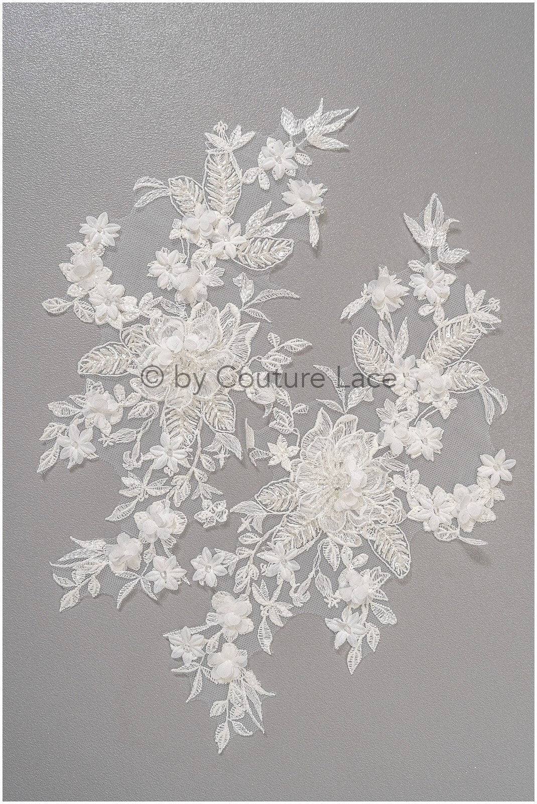 3D Blumen Applikation / Perlen Braut Aufnäher / Hochzeitskleid Spitzenapplikation / Brautblatt Applikation / A23-327