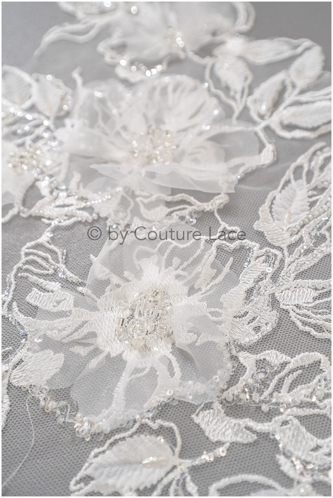3D Blumen Applikation / Perlen Braut Aufnäher / Braut Aufnäher / Blatt Applikation / Hochzeitskleid Spitze Applikation / A23-328