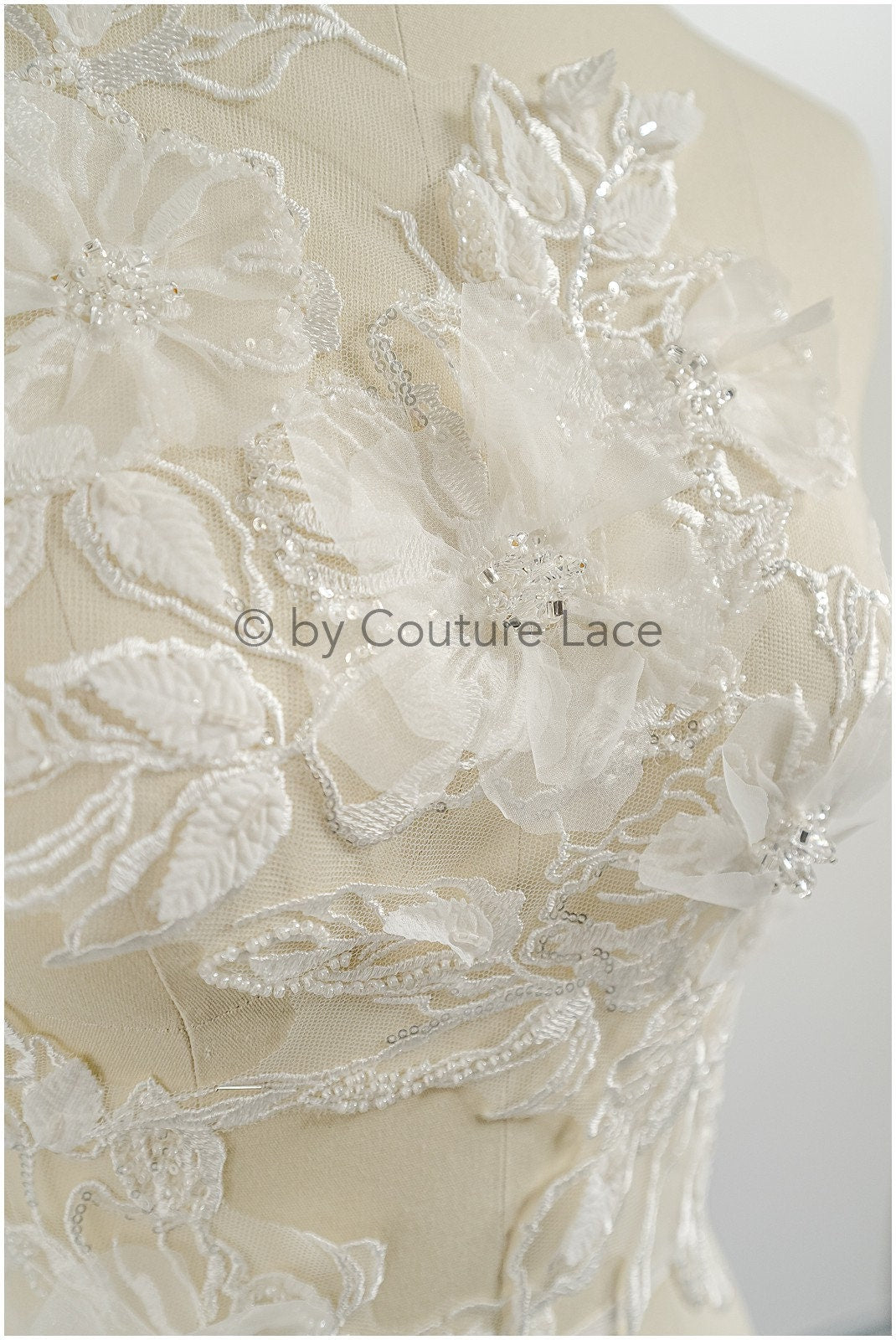 3D Blumen Applikation / Perlen Braut Aufnäher / Braut Aufnäher / Blatt Applikation / Hochzeitskleid Spitze Applikation / A23-328