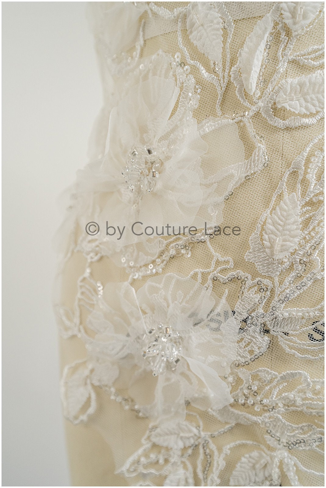 3D Blumen Applikation / Perlen Braut Aufnäher / Braut Aufnäher / Blatt Applikation / Hochzeitskleid Spitze Applikation / A23-328