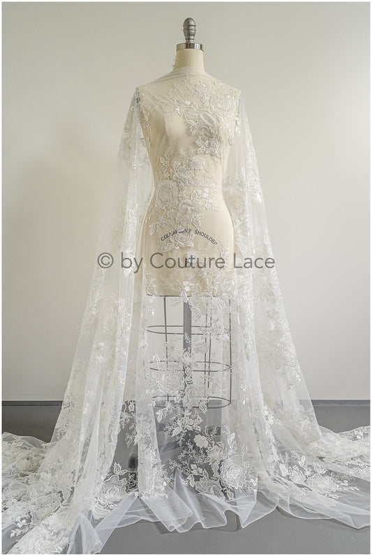 Wunderschöner perlenbesetzter Blumen Spitzenstoff/ Braut Couture Spitzenstoff mit Perlen & Pailletten/ Braut Spitze Off-White// L23-031BD