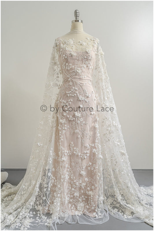 Pearl bridal lace fabric off-white/ 3D flower pearl lace/ heavy pearl lace/ couture lace fabric/ bridal lace fabric// L23-529