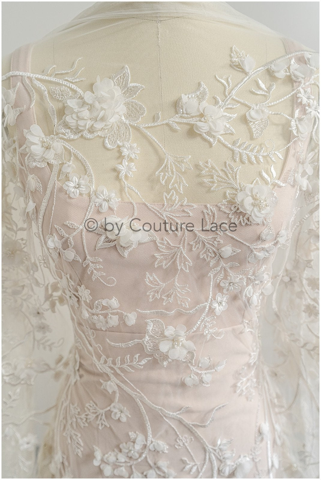 Perlen Brautspitzenstoff Off-White/ 3D Blumen Perlen Spitze/ schwere Perlenspitze/ Couture Spitzenstoff/ Brautspitzenstoff// L23-529