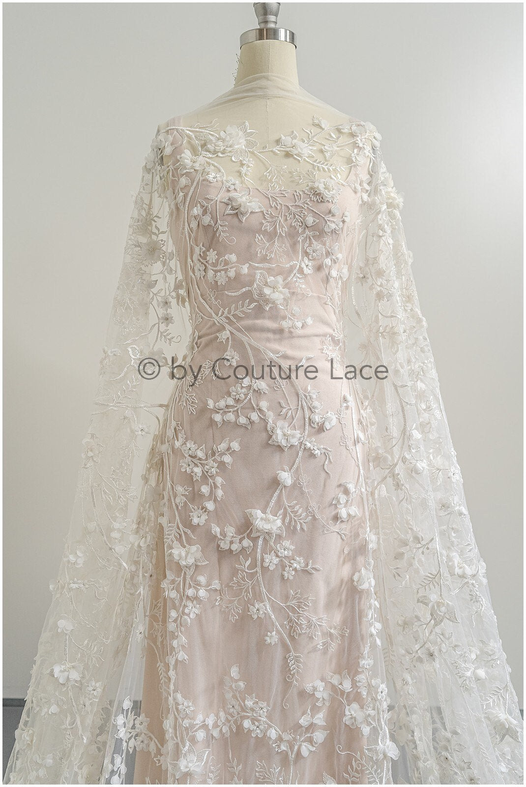 Perlen Brautspitzenstoff Off-White/ 3D Blumen Perlen Spitze/ schwere Perlenspitze/ Couture Spitzenstoff/ Brautspitzenstoff// L23-529