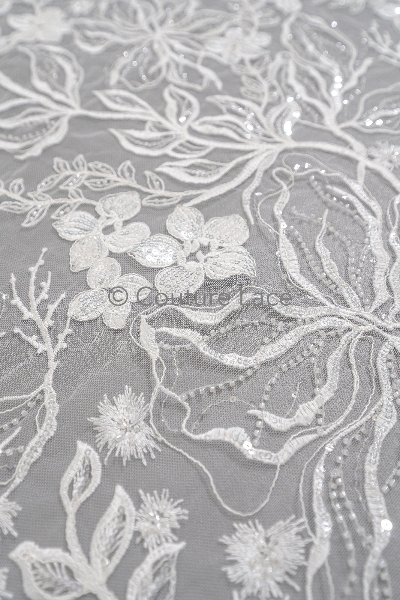 Perlen Spitzenstoff Off-White/ Couture Spitzenstoff/ Braut Spitzenstoff/ Perlen Spitze// L23-041