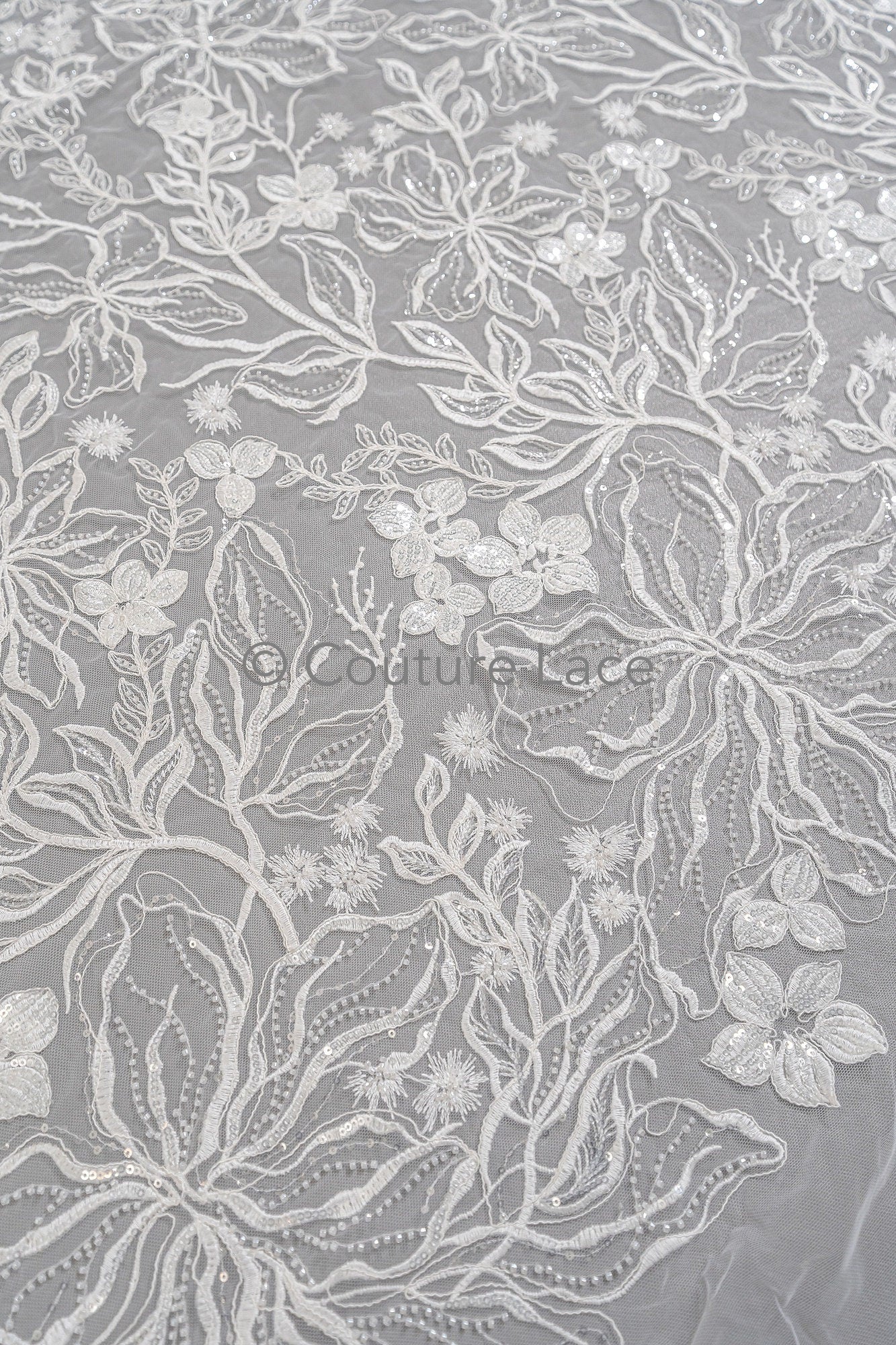 Perlen Spitzenstoff Off-White/ Couture Spitzenstoff/ Braut Spitzenstoff/ Perlen Spitze// L23-041