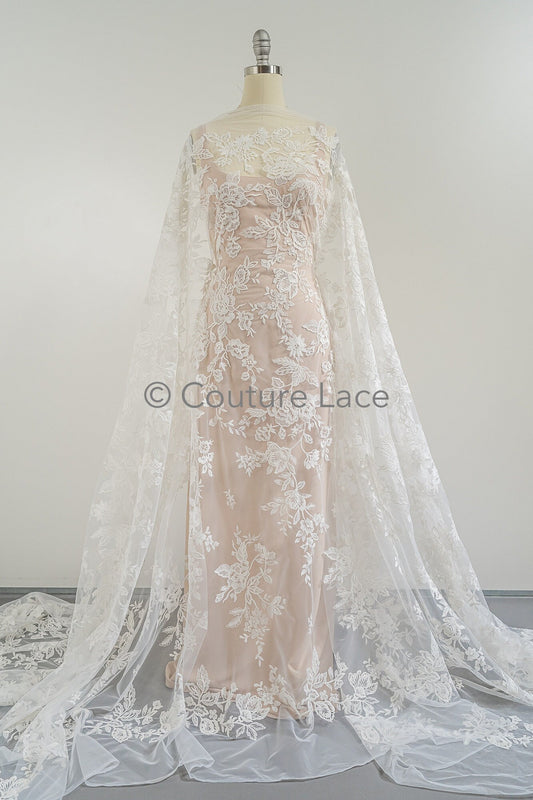 Dentelle nuptiale florale blanc cassé/ dentelle nuptiale avec fleurs/ dentelle de mariage florale/ dentelle Couture// L23-068