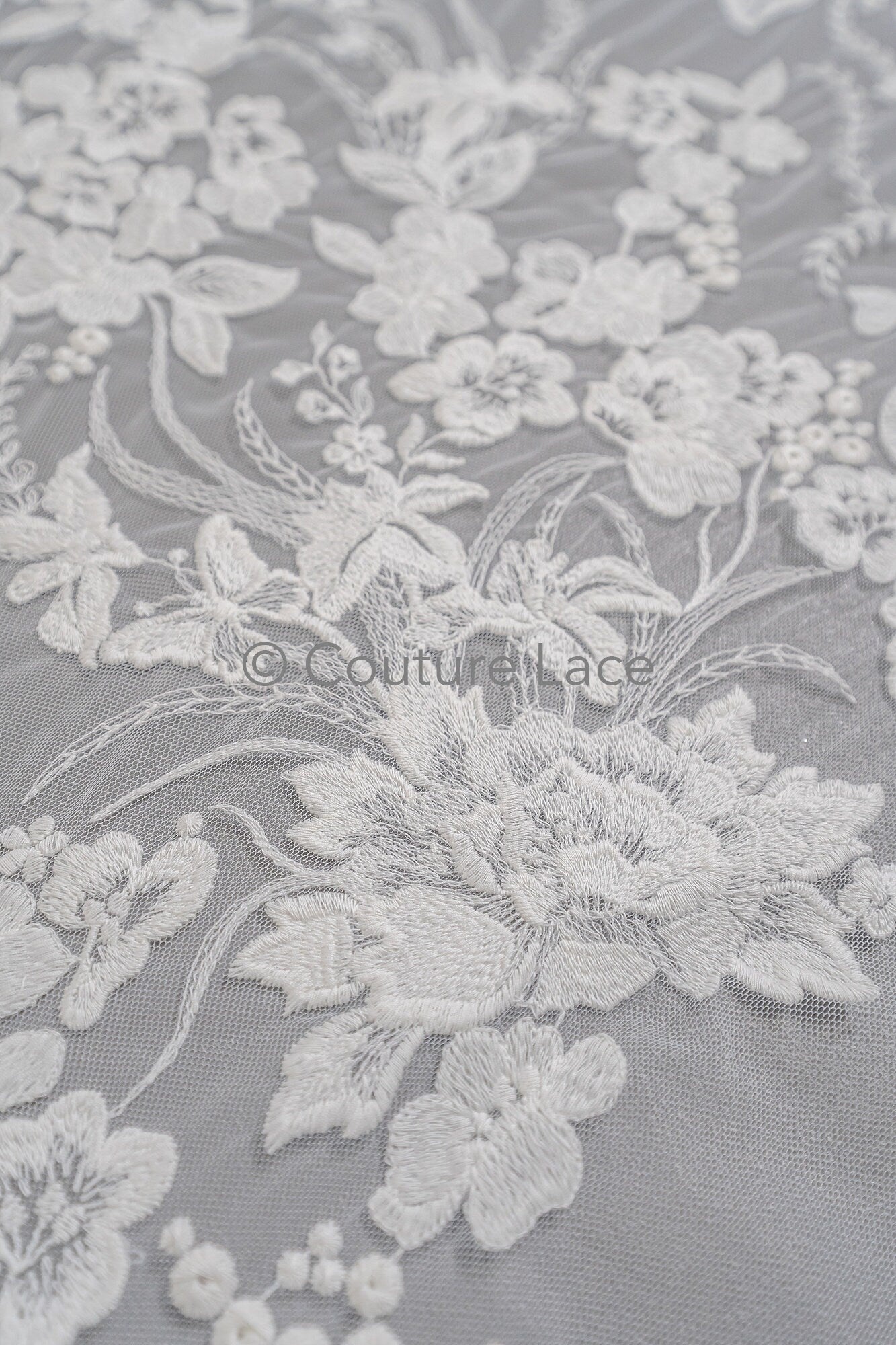 Blumen Braut Spitze Off-White/ Brautspitze mit Blumen/ Blumen Hochzeit Spitze/ Couture Spitze// L23-074