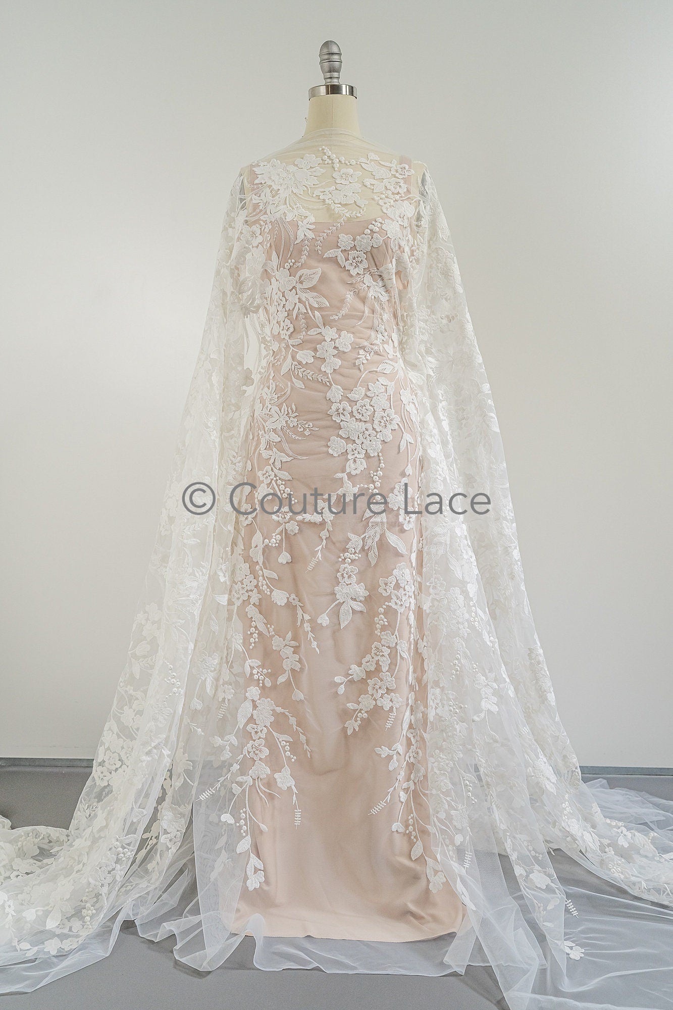 Blumen Braut Spitze Off-White/ Brautspitze mit Blumen/ Blumen Hochzeit Spitze/ Couture Spitze// L23-074