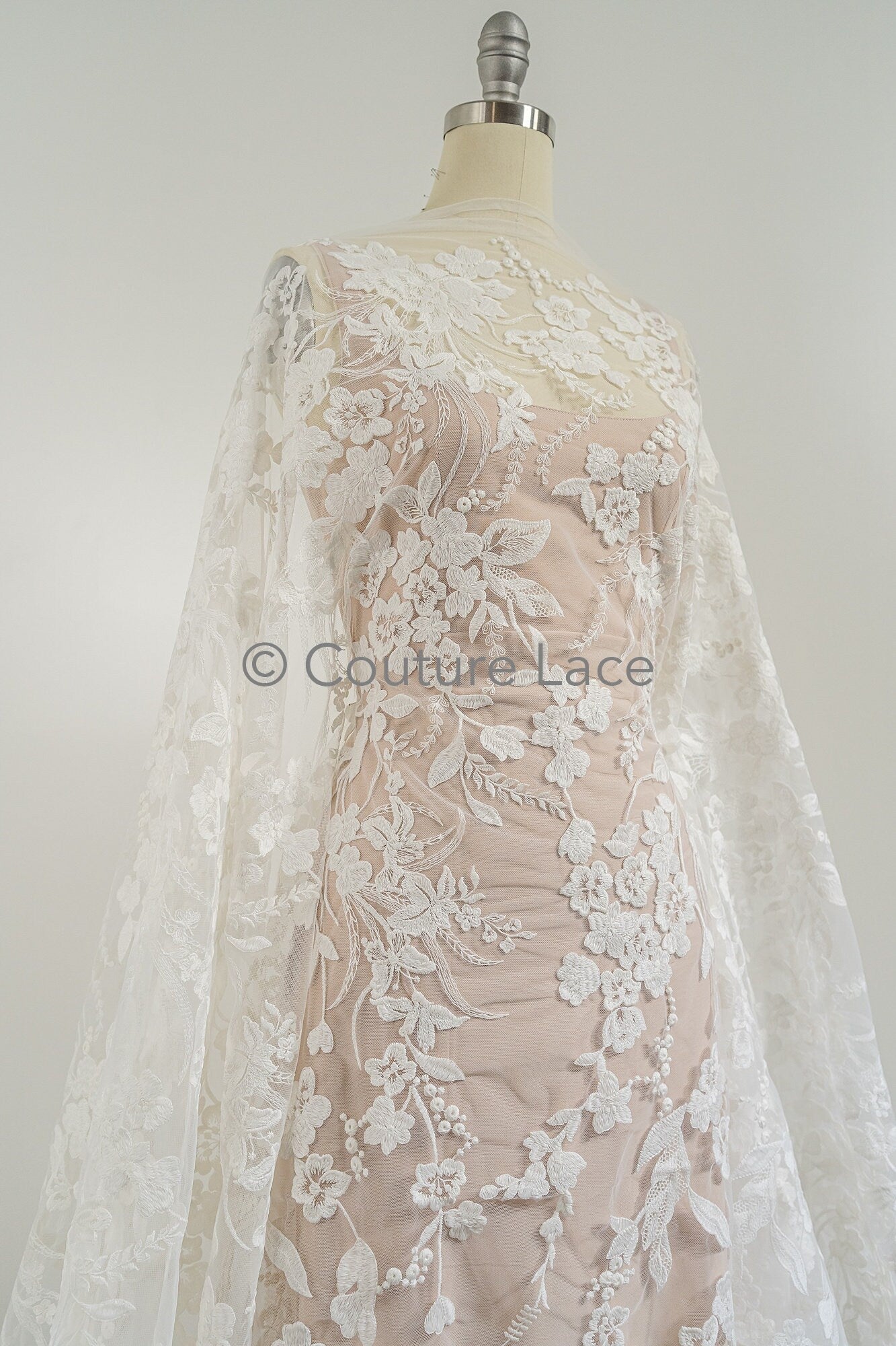 Blumen Braut Spitze Off-White/ Brautspitze mit Blumen/ Blumen Hochzeit Spitze/ Couture Spitze// L23-074