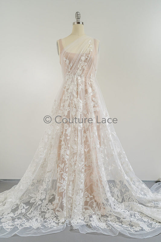 Dentelle nuptiale florale Off-White/ Dentelle nuptiale avec fleurs/ Dentelle de mariage florale/ Dentelle Couture// L23-074
