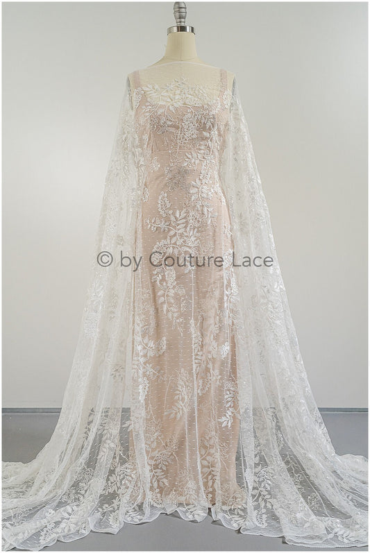 French lace fabric with floral pattern/ couture lace fabric with sequins/ delicate romantic bridal lace/ bridal lace// L23-087