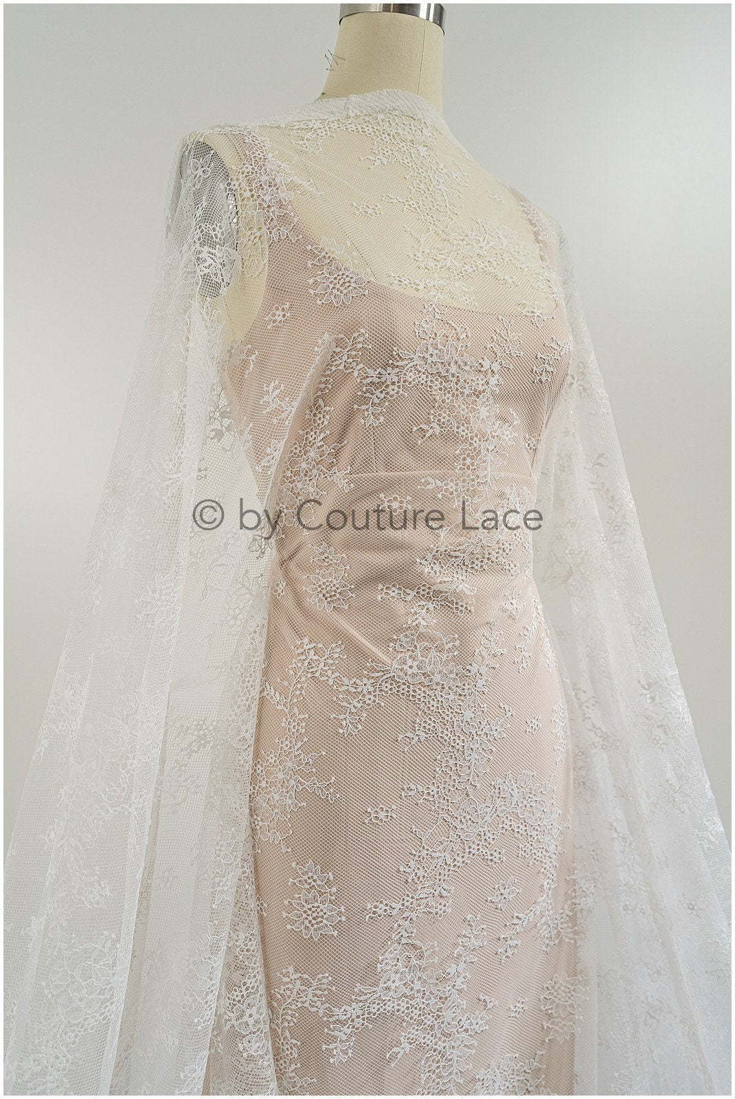 French floral lace/ bridal raschel lace/ French veil lace/ bridal chanitilly lace/ Edwardian lace fabric// L23-131