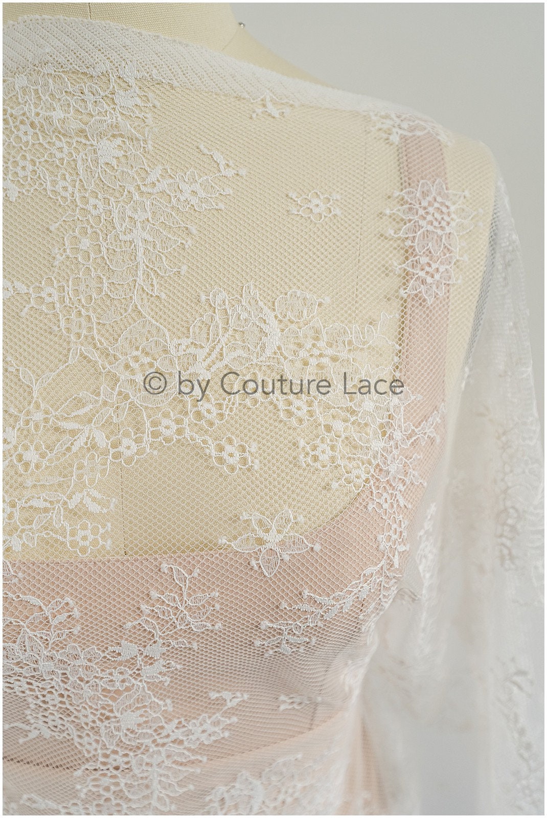 French floral lace/ bridal raschel lace/ French veil lace/ bridal chanitilly lace/ Edwardian lace fabric// L23-131