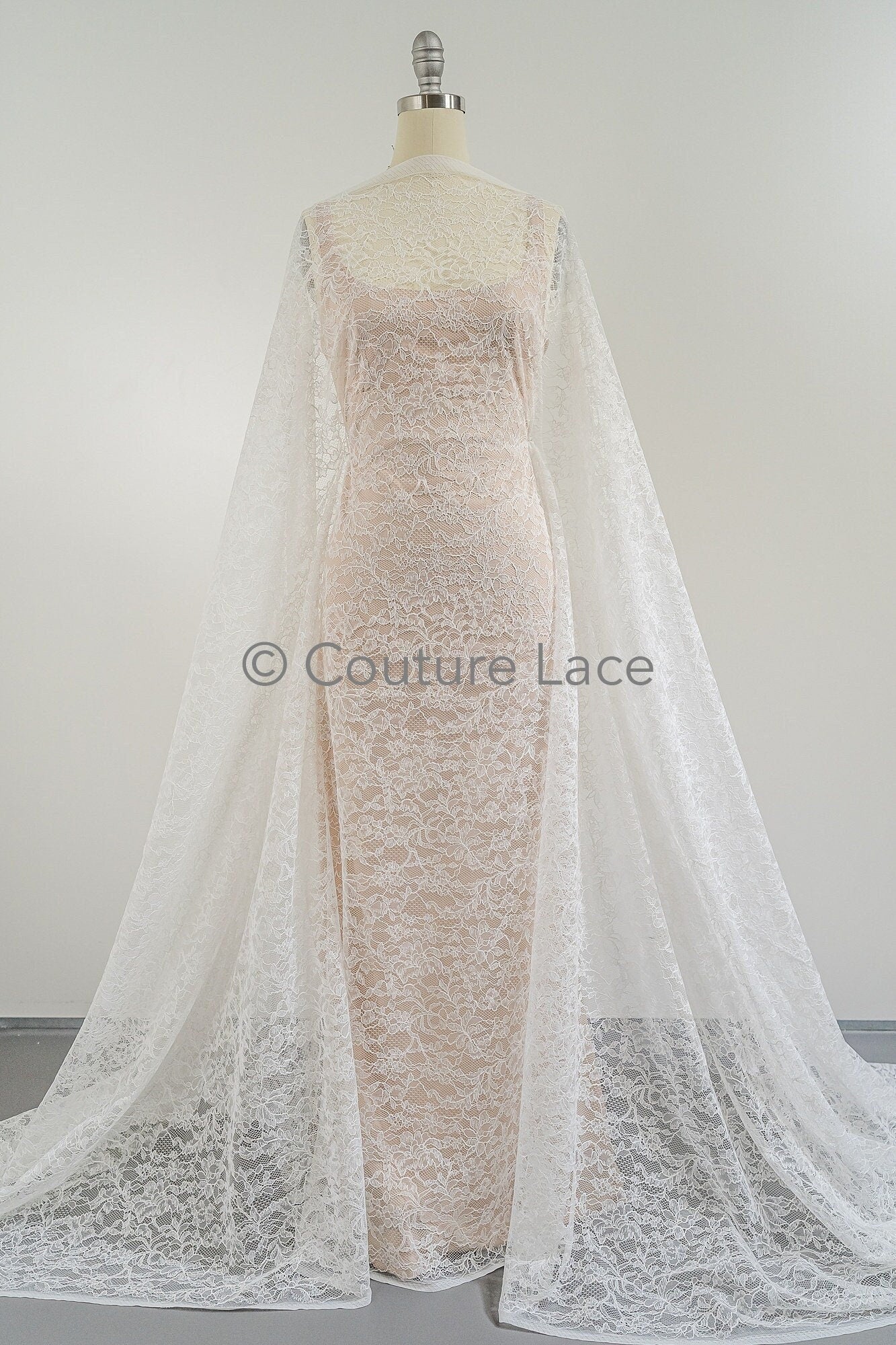 French bridal lace/ floral lace/ off-white bridal lace/ floral wedding lace/ Chantilly lace// L23-165