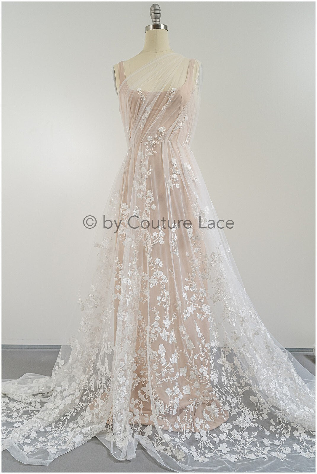 Bestickter Spitzenstoff für Hochzeiten/ Taufspitzenstoff/ Blumenmuster bestickter Spitzenstoff für Brautkleider// L23-305BE