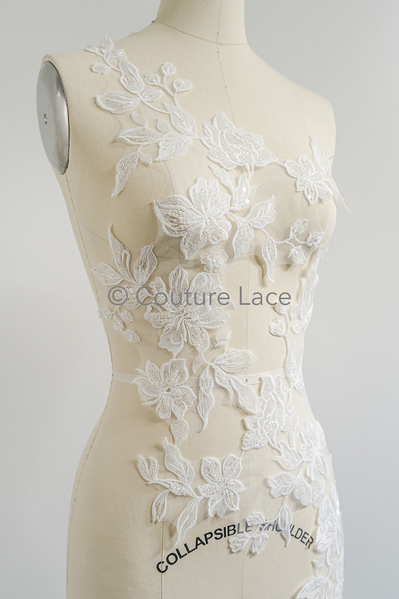 Hochzeitskleid Spitze Applikation/ Perlen Braut Aufnäher/ Perlen Blumen Applikation/ Brautblatt Applikation/ A23-336
