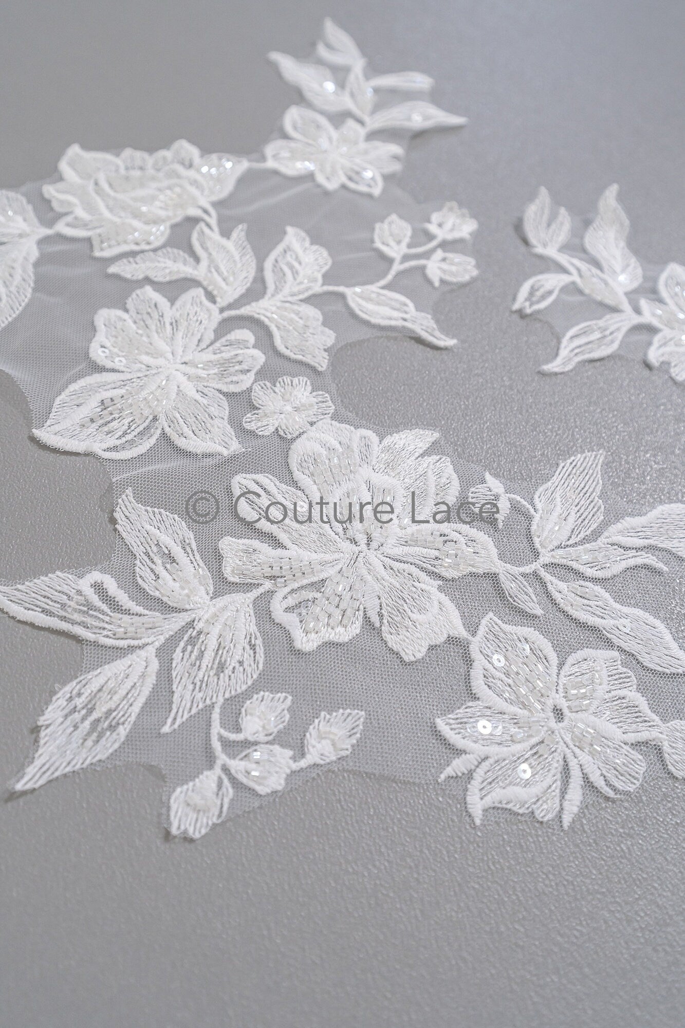 Hochzeitskleid Spitze Applikation/ Perlen Braut Aufnäher/ Perlen Blumen Applikation/ Brautblatt Applikation/ A23-336