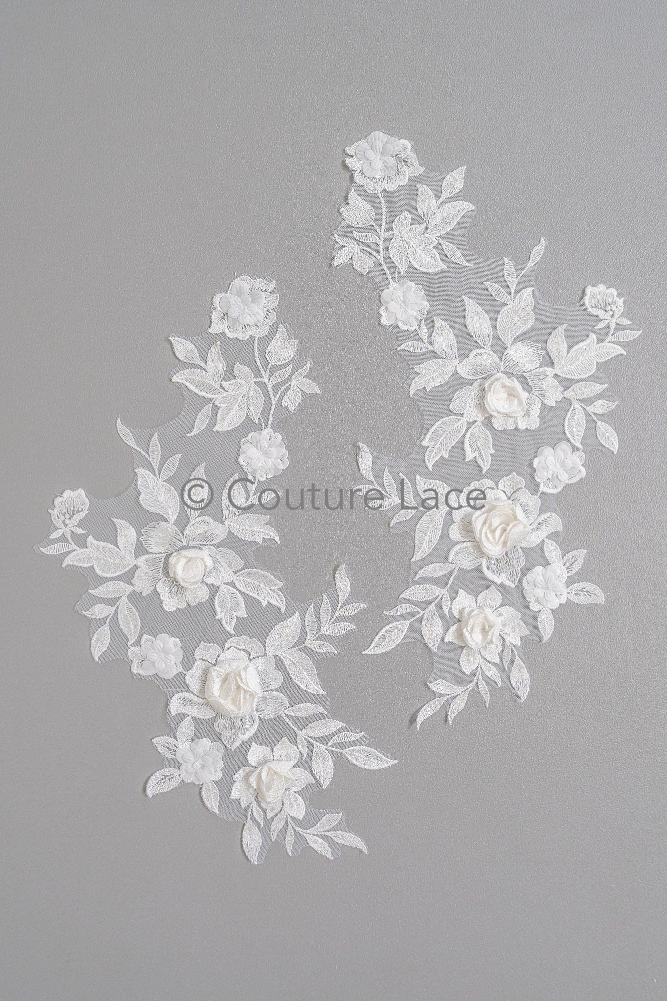 3D Blumen Applikation/ Perlen Braut Aufnäher/ Hochzeitskleid Spitzenapplikation/ Brautblatt Applikation/ A23-340