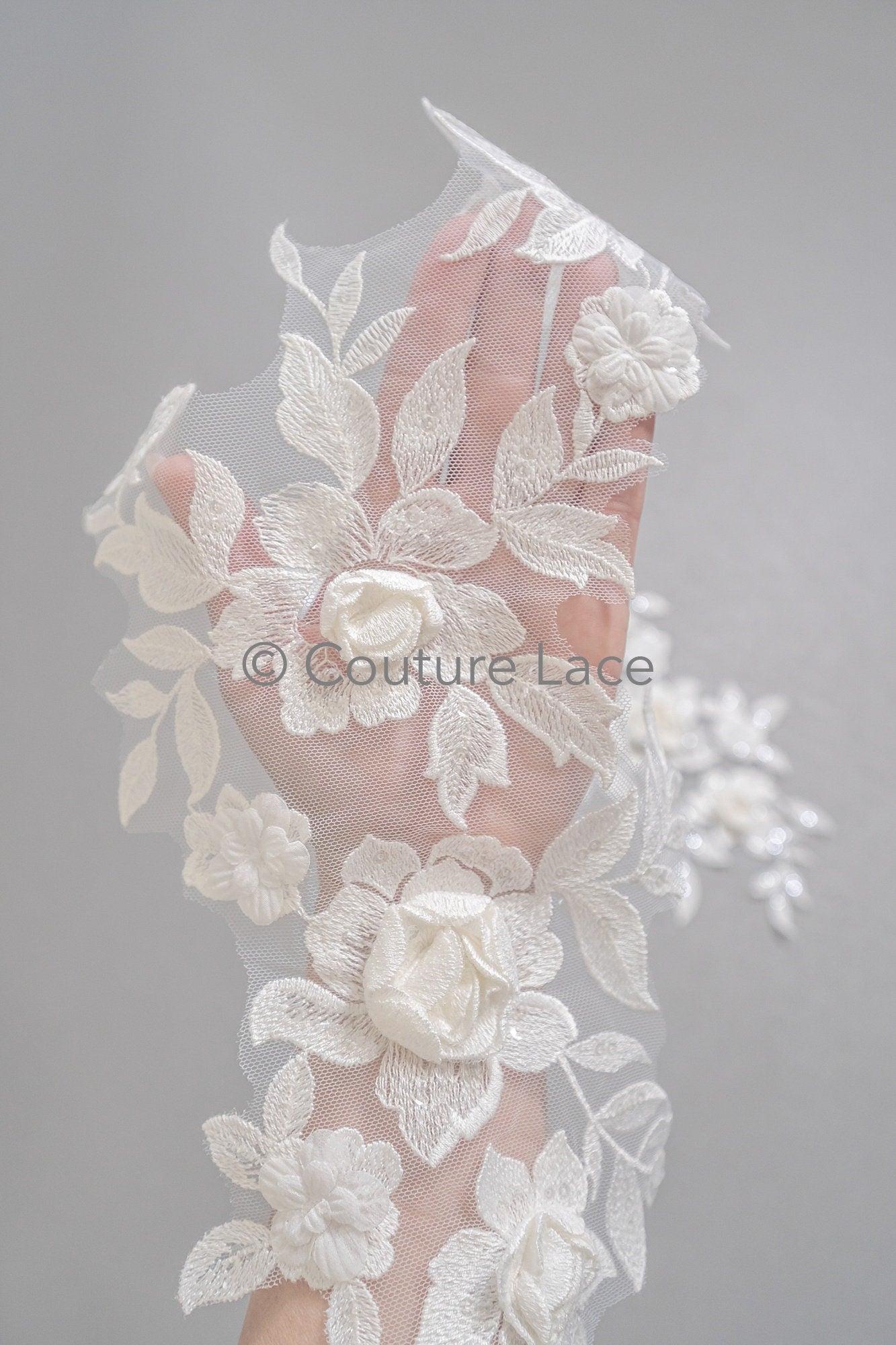 3D Blumen Applikation/ Perlen Braut Aufnäher/ Hochzeitskleid Spitzenapplikation/ Brautblatt Applikation/ A23-340
