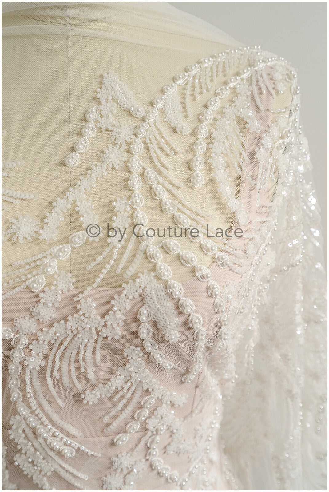 Perlen Spitzenstoff Off-White/ Perlen Brautkleid Spitze/ Couture Spitze Stoff/ Perlen Spitze// L23-508