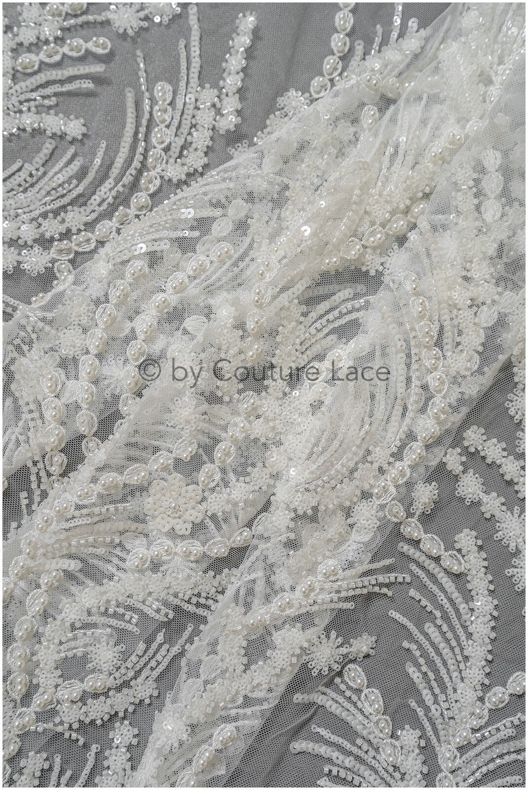 Perlen Spitzenstoff Off-White/ Perlen Brautkleid Spitze/ Couture Spitze Stoff/ Perlen Spitze// L23-508