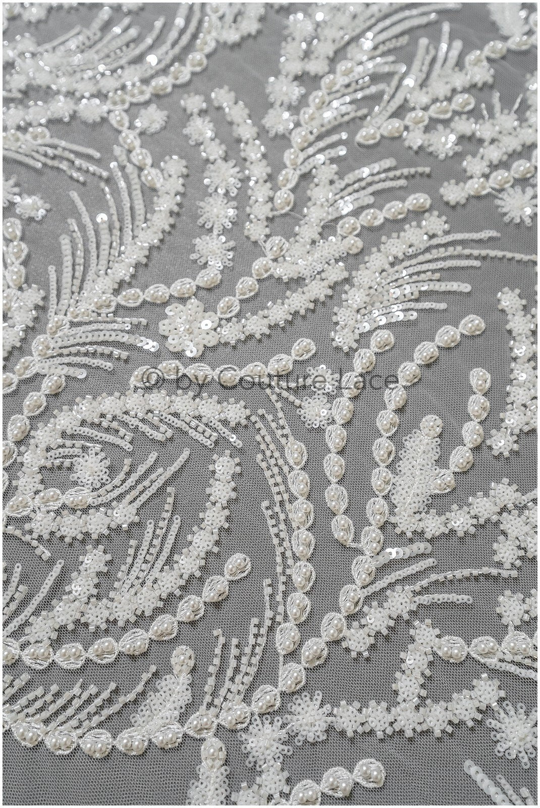 Perlen Spitzenstoff Off-White/ Perlen Brautkleid Spitze/ Couture Spitze Stoff/ Perlen Spitze// L23-508