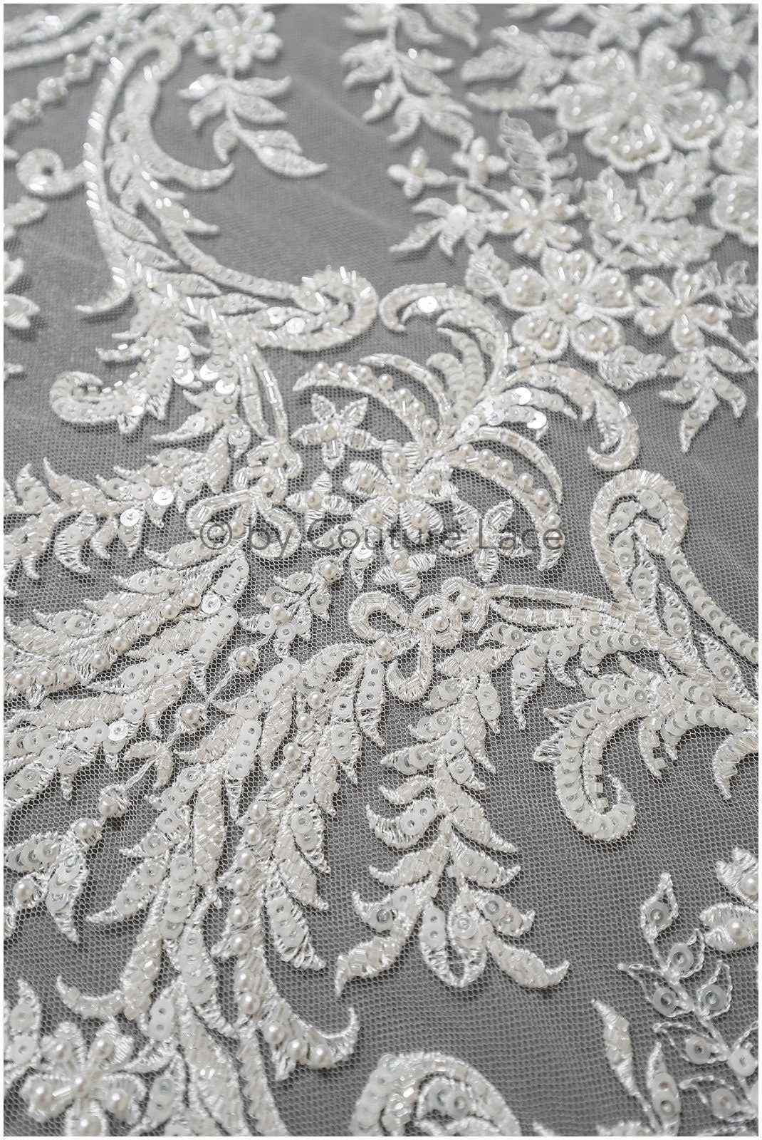 Perlen Spitzenstoff Off-White/ Perlen Brautkleid Spitze mit Perlen/ Couture Spitzenstoff/ Perlen Spitze// L23-514