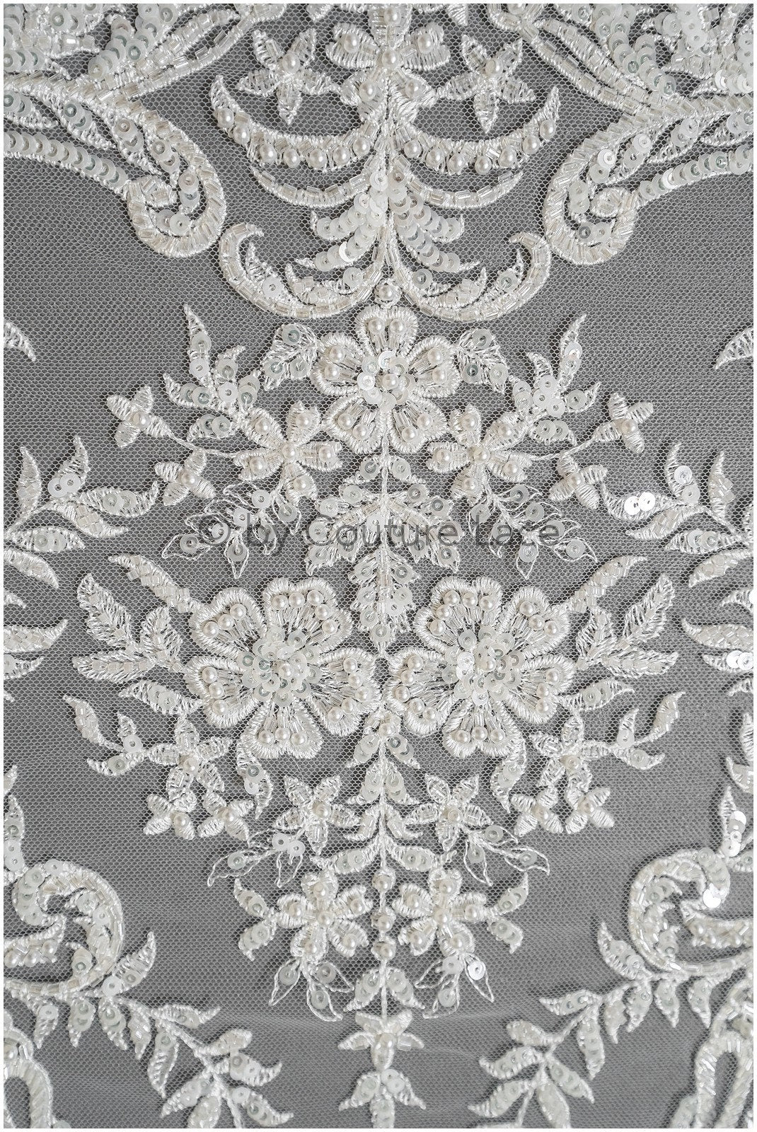 Perlen Spitzenstoff Off-White/ Perlen Brautkleid Spitze mit Perlen/ Couture Spitzenstoff/ Perlen Spitze// L23-514