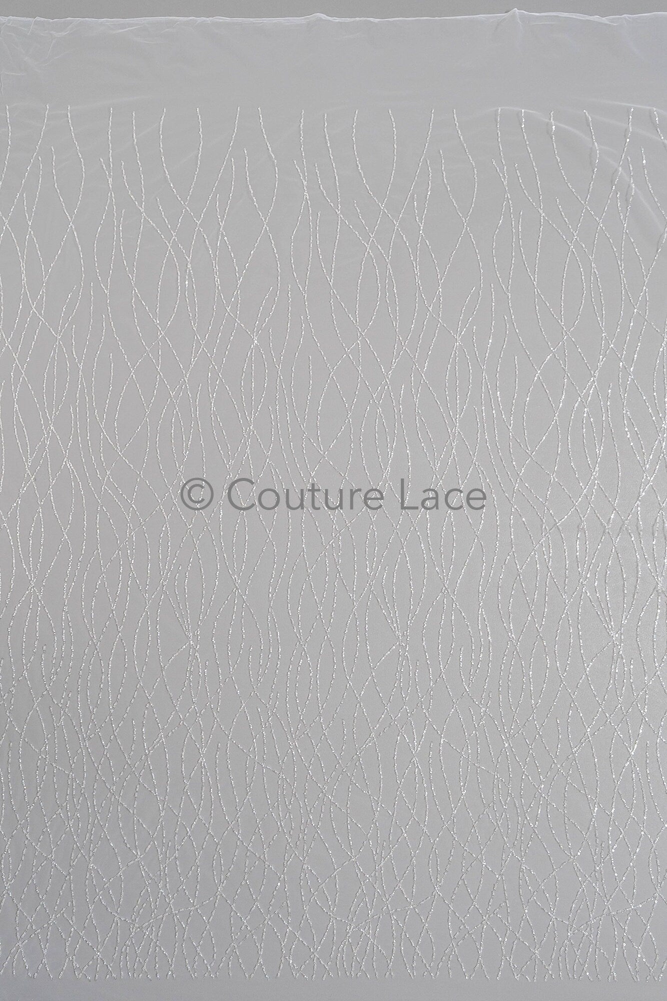 Pearl lace fabric off-white/ wavy lace fabric with pearls & sequins/ bridal lace fabric/ L23-542