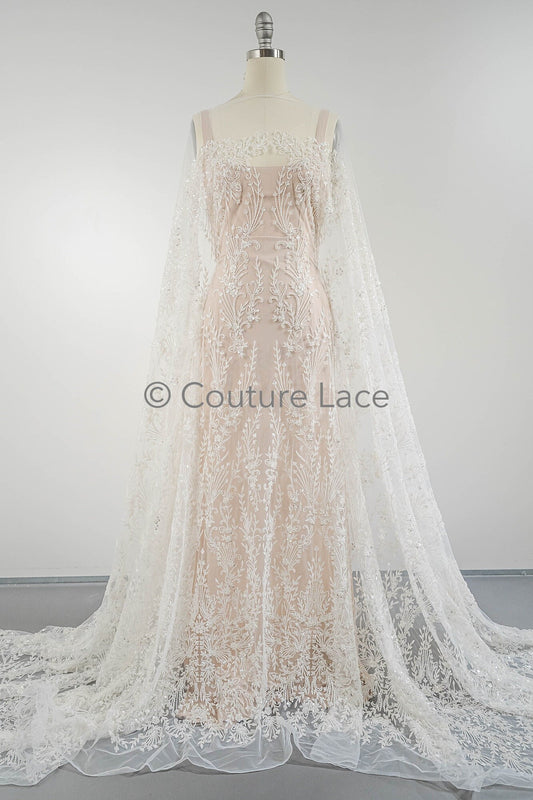 Perlen Spitzenstoff Off-White/ Couture Spitzenstoff/ Braut Spitzenstoff/ Perlen Spitze// L23-543