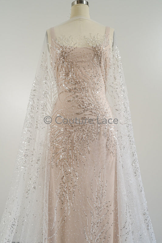 Perlen Spitzenstoff Off-White/ Perlen Brautkleid Spitze/ Couture Spitze mit Perlen/ Perlen Spitze// L23-544