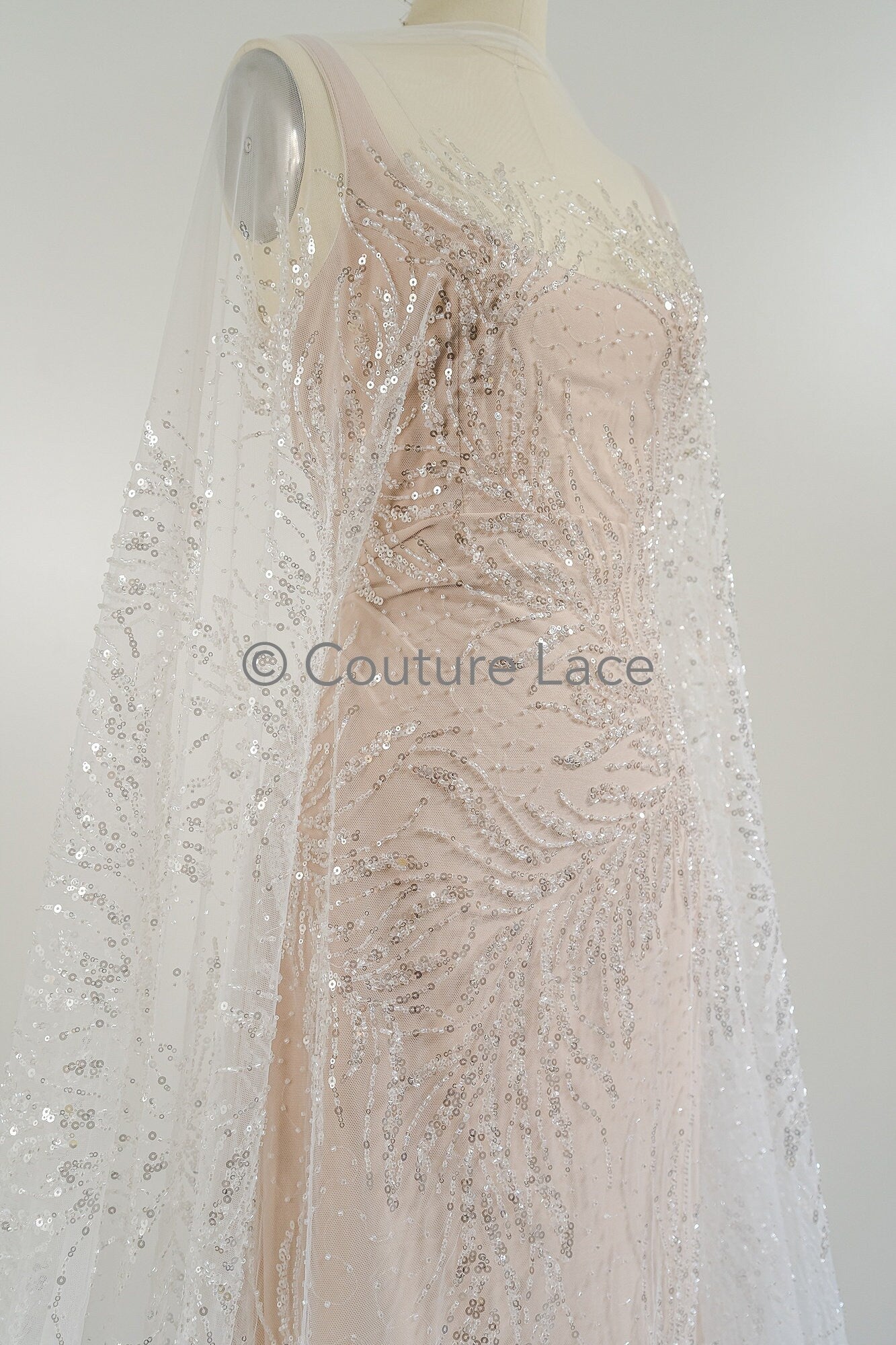 Perlen Spitzenstoff Off-White/ Perlen Brautkleid Spitze/ Couture Spitze mit Perlen/ Perlen Spitze// L23-544