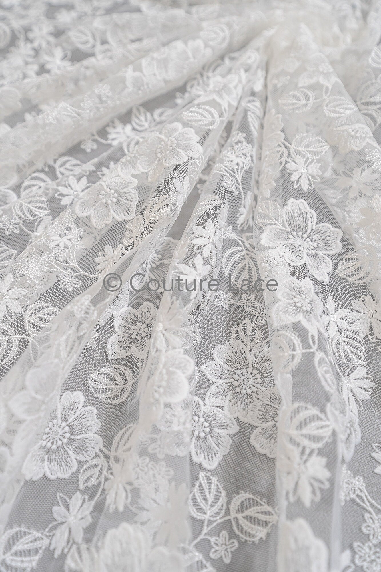 Floral Bridal Lace Off-White/ Bridal Lace with Flowers/ Floral Wedding Lace/ Couture Lace// L23-545