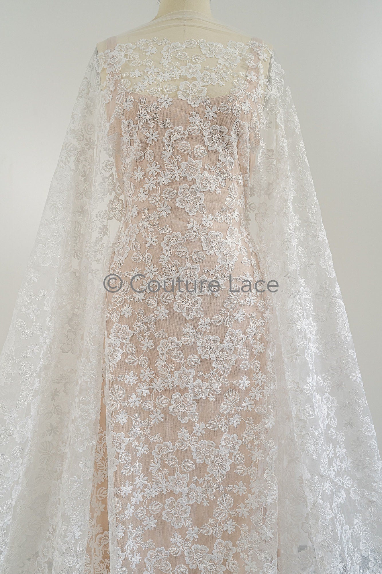 Floral Bridal Lace Off-White/ Bridal Lace with Flowers/ Floral Wedding Lace/ Couture Lace// L23-545