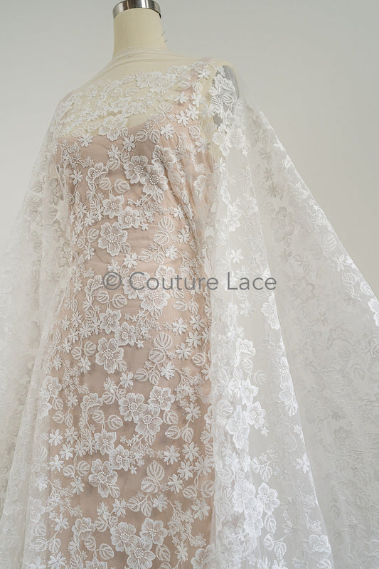 Dentelle nuptiale florale blanc cassé/ dentelle nuptiale avec fleurs/ dentelle de mariage florale/ dentelle Couture// L23-545