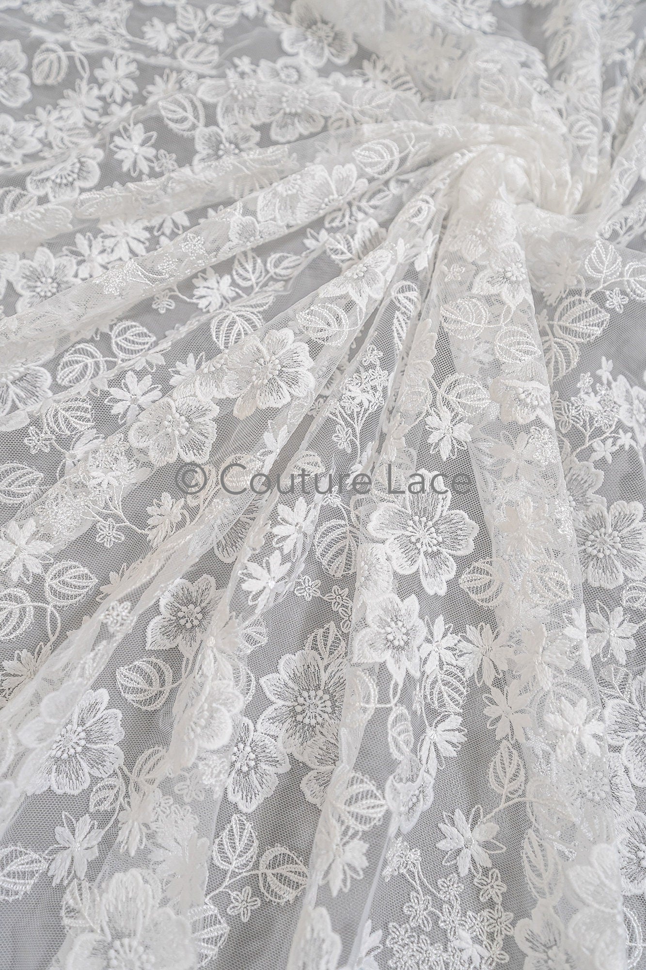 Floral Bridal Lace Off-White/ Bridal Lace with Flowers/ Floral Wedding Lace/ Couture Lace// L23-545