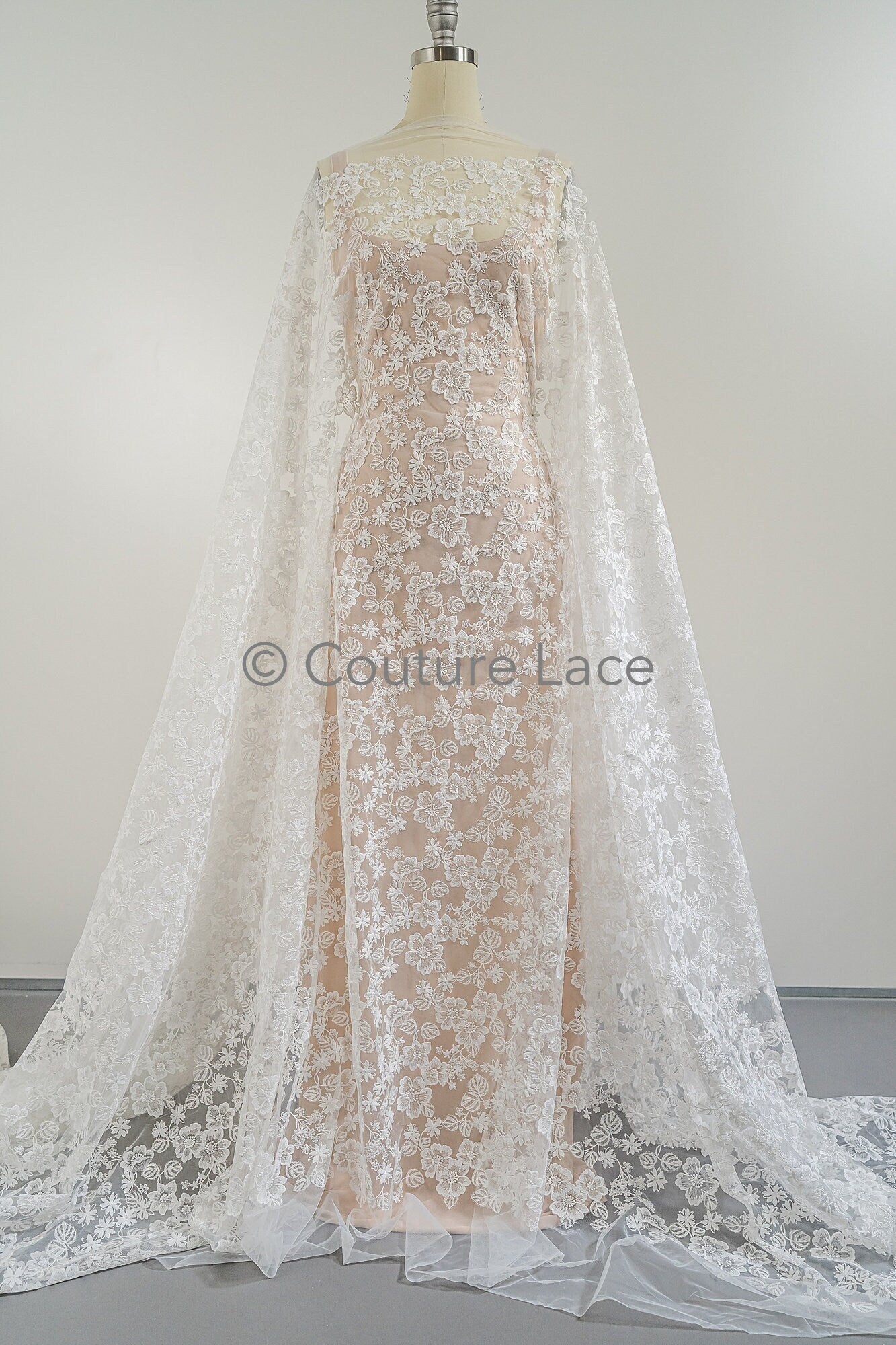 Floral Bridal Lace Off-White/ Bridal Lace with Flowers/ Floral Wedding Lace/ Couture Lace// L23-545