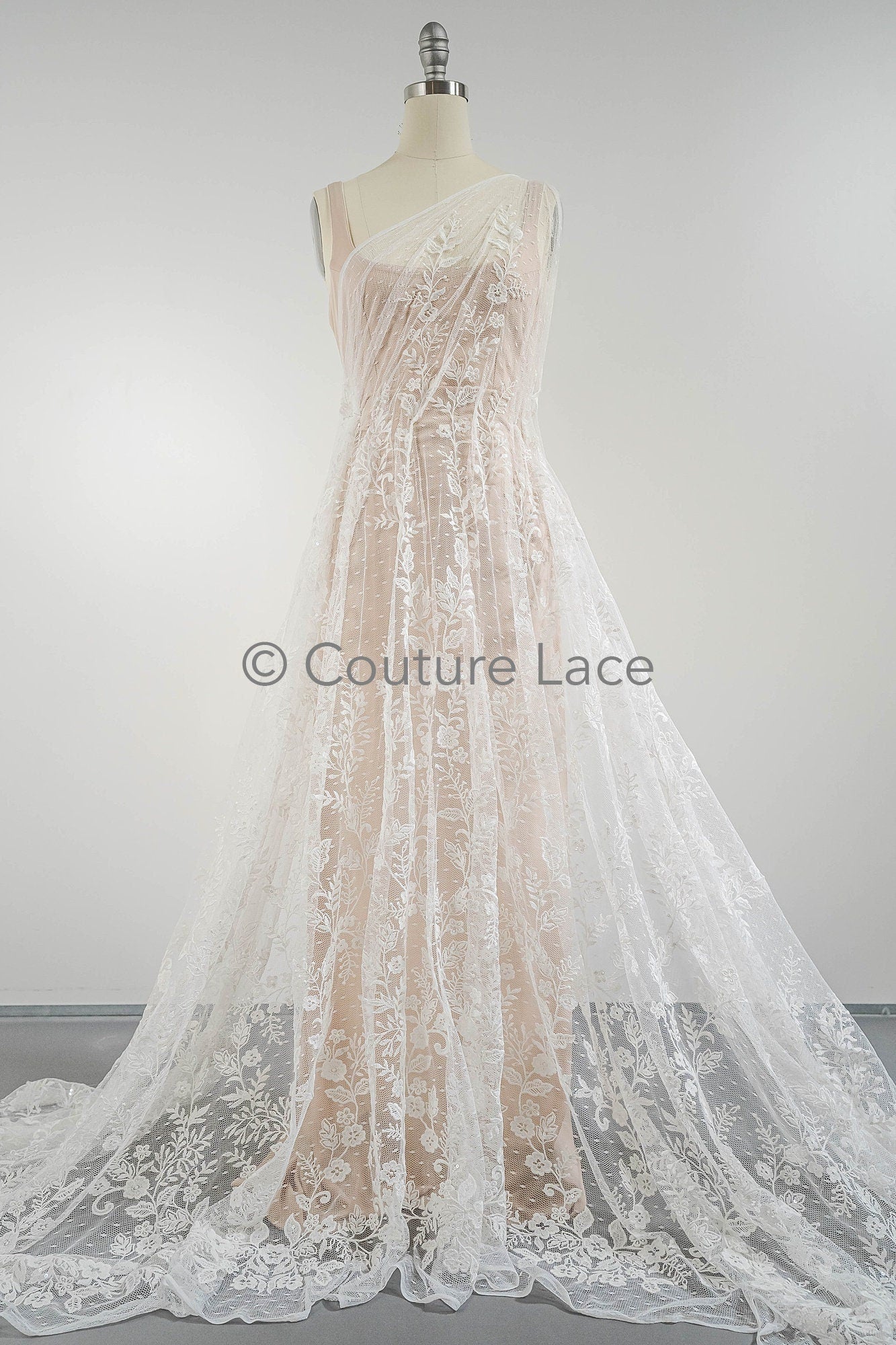 Blumen Braut Spitze Off-White/ Brautspitze mit Pailletten/ Blumen Hochzeit Spitze/ Couture Spitze// L23-548