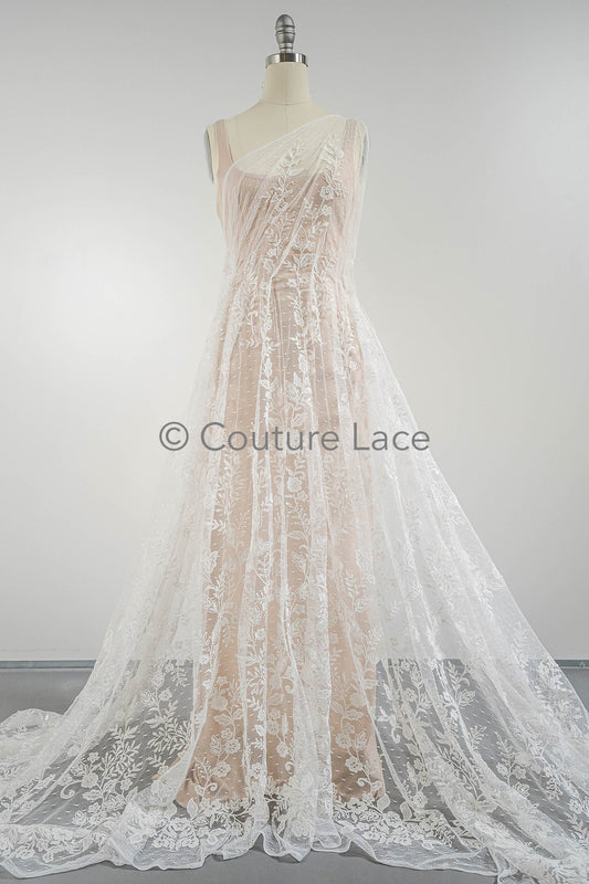 Dentelle nuptiale florale Off-White/ Dentelle nuptiale avec paillettes/ Dentelle de mariage florale/ Dentelle Couture// L23-548