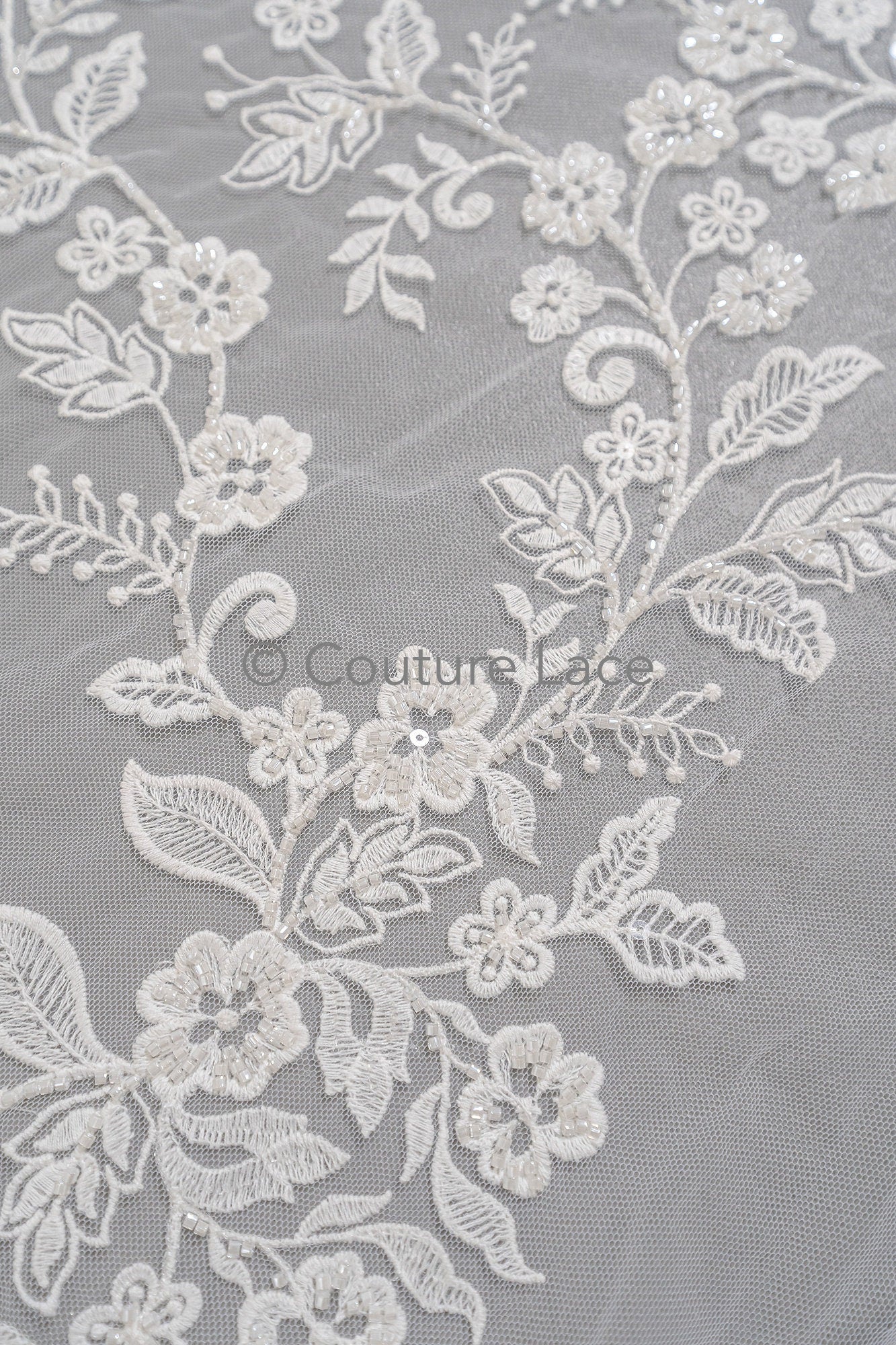 Blumen Braut Spitze Off-White/ Brautspitze mit Perlen & Pailletten/ Braut Spitzenstoff mit Blumen/ Couture Spitze// L23-549