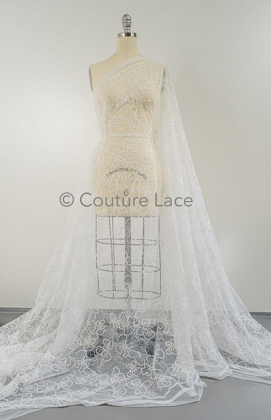 Dentelle nuptiale florale Off-White/ Dentelle nuptiale avec fleurs/ Dentelle de mariage florale/ Dentelle Couture// L23-555