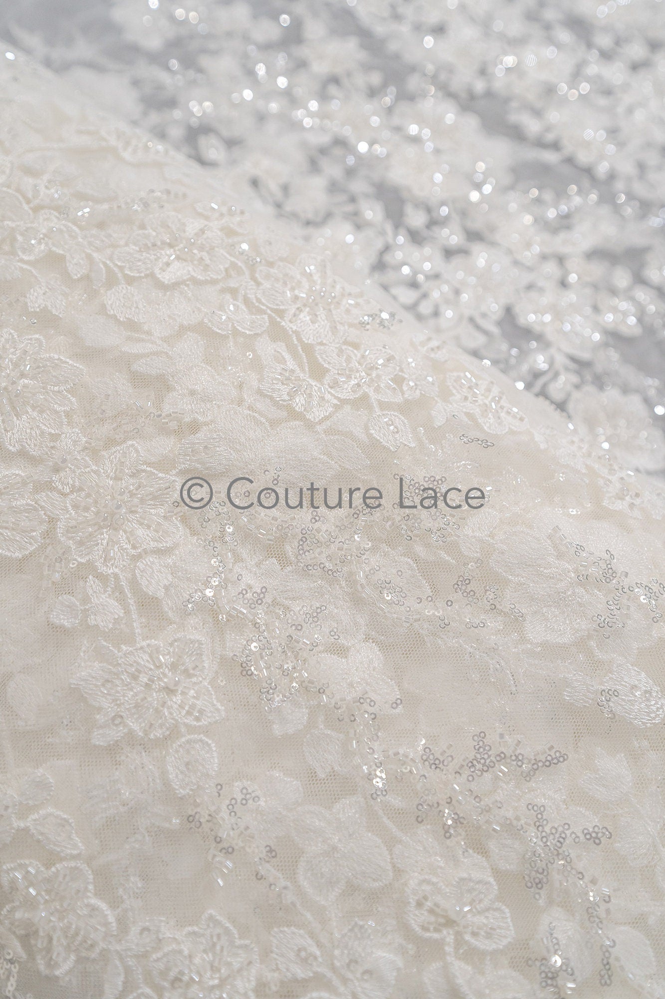 Perlen Spitzenstoff Off-White/ Couture Spitzenstoff mit Perlen/ Braut Spitzenstoff/ Perlen Spitze// L23-559