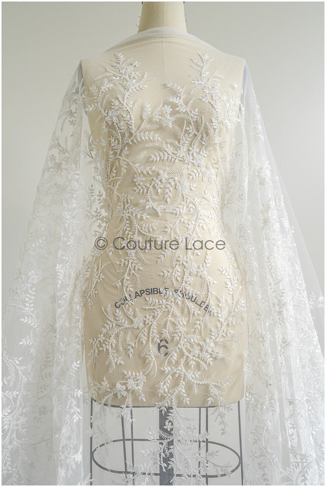 Perlen Spitze Stoff Off-White/ Perlen Brautkleid Spitze/ Couture Spitzenstoff/ Perlen Spitze// L22-453