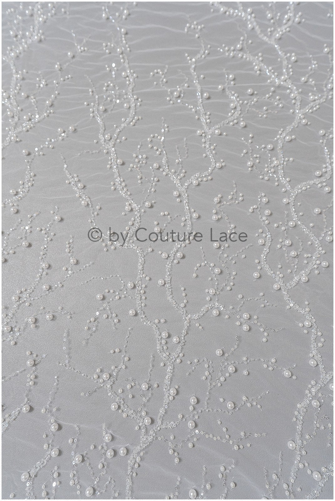 1.2yds Beaded bridal lace fabric off-white/ Pallas lace fabric/ heavy beaded bridal dress lace/ handmade couture lace// L23-565