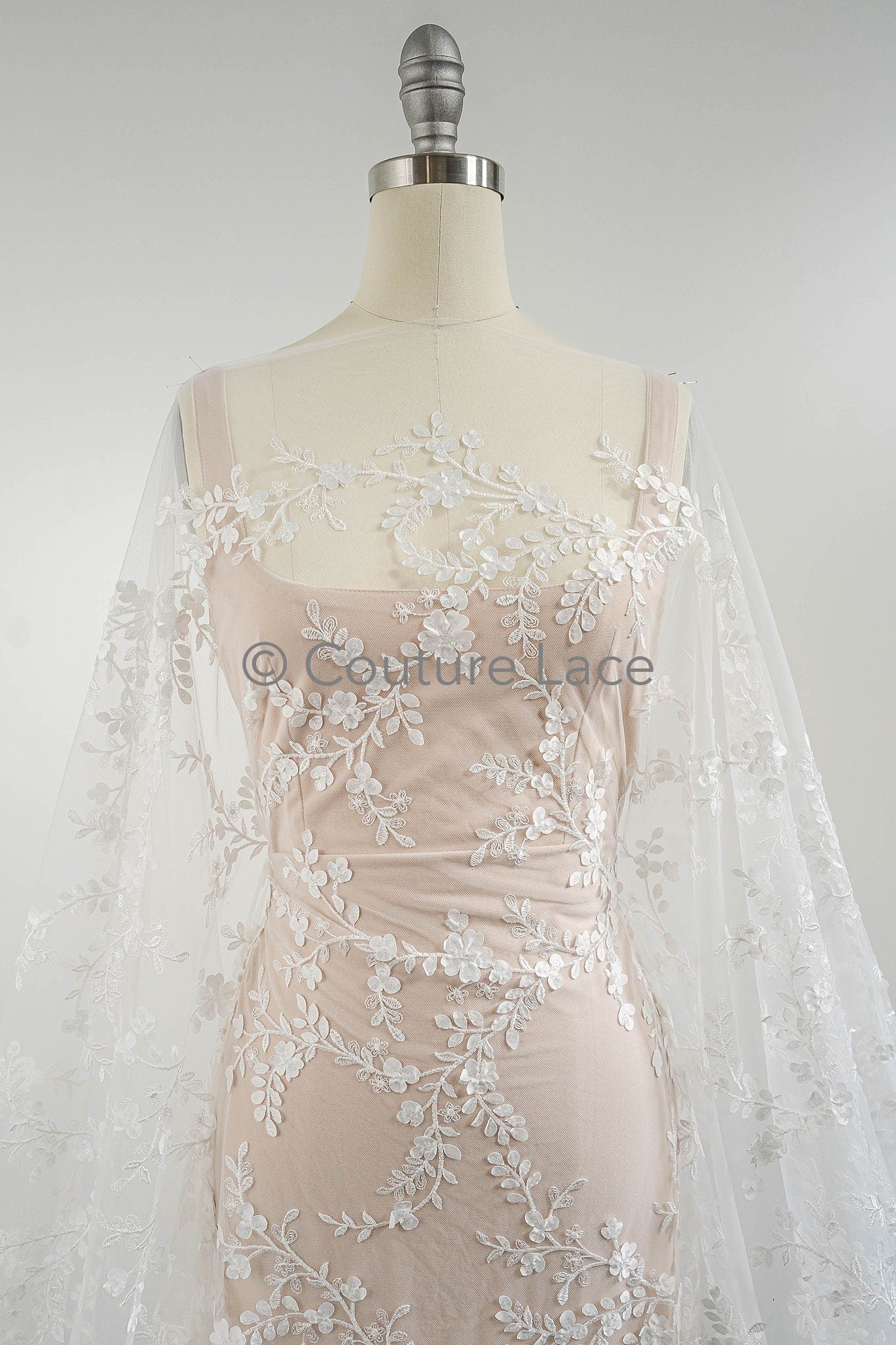 3D Blumen Spitzenstoff/ Braut Spitzenstoff Off-White/ romantischer Blumen Spitzenstoff mit Perlen/ Hochzeit Spitzenstoff// L23-573