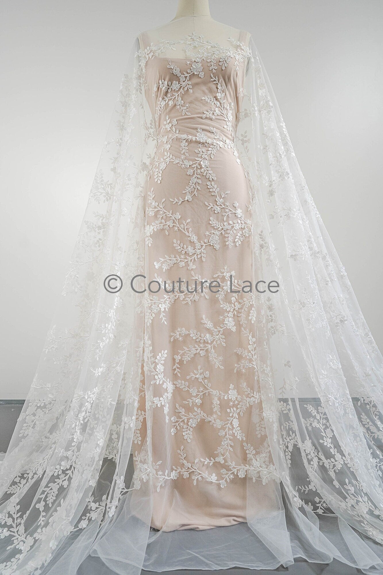 3D Blumen Spitzenstoff/ Braut Spitzenstoff Off-White/ romantischer Blumen Spitzenstoff mit Perlen/ Hochzeit Spitzenstoff// L23-573