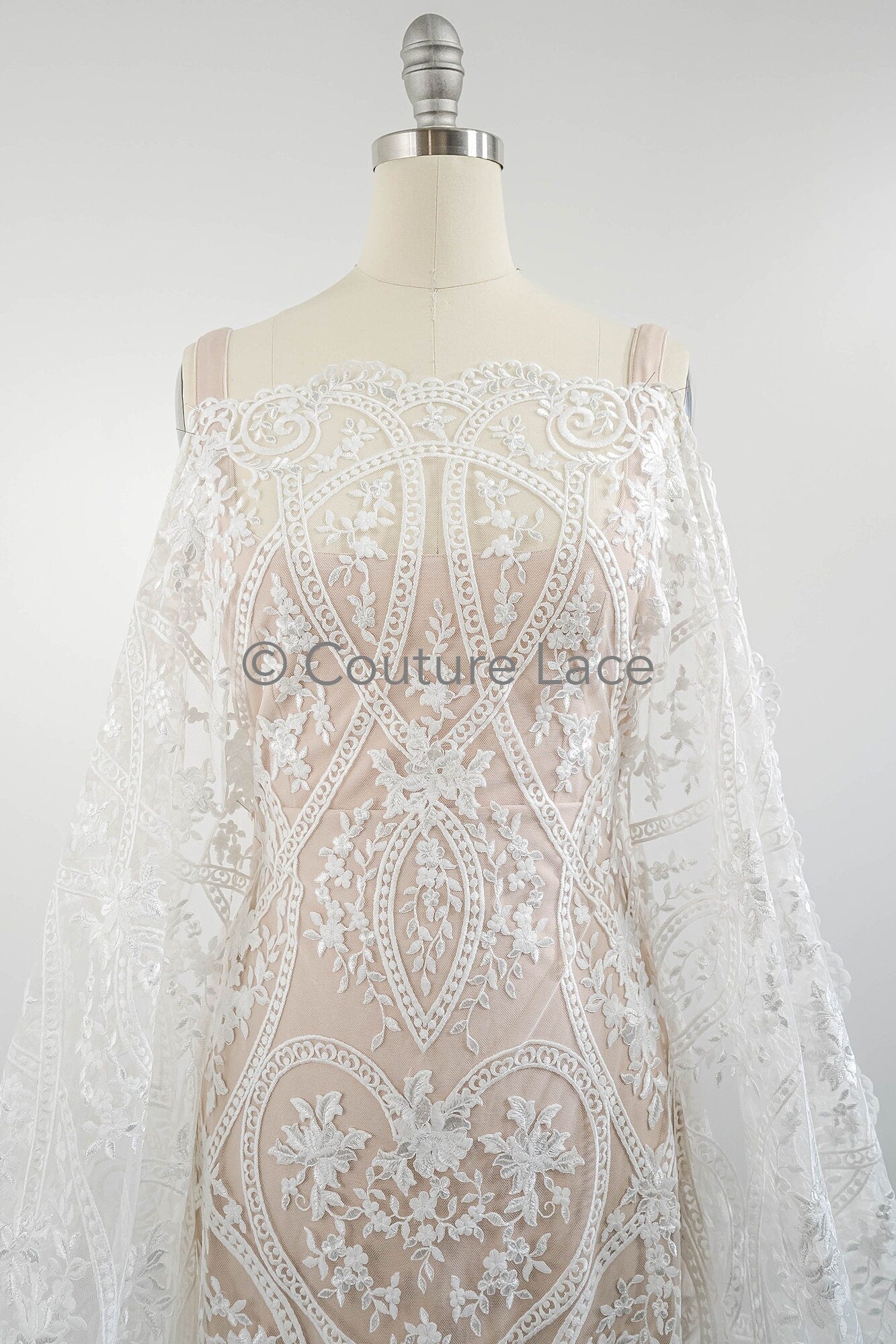 Blumen Braut Spitze Off-White/ Brautspitze mit Blumen/ Blumen Hochzeit Spitze/ Couture Spitze// L23-575